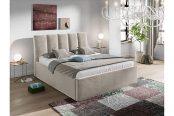 Aviemore Sengeramme 140x200 cm i Fløyel med Sengegavl og Oppbevaring - Beige - Møbler - Senger - Sengeramme & sengestamme
