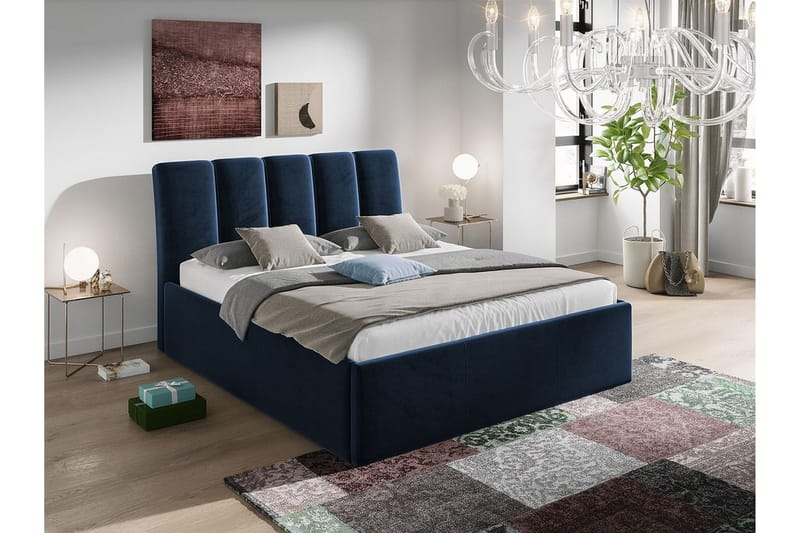 Aviemore Sengeramme med Oppbevaring 180x200 cm i Fløyel med Sengegavl - Blå - Møbler - Senger - Sengeramme & sengestamme