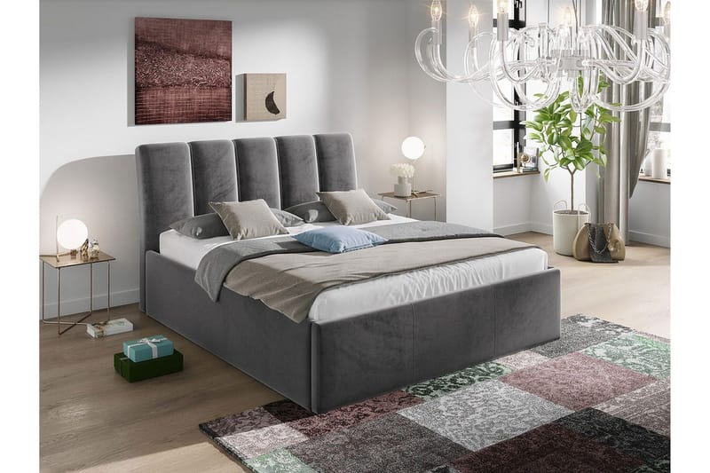 Aviemore Sengeramme med Oppbevaring 180x200 cm i Fløyel med Sengegavl - Grå - Møbler - Senger - Sengeramme & sengestamme