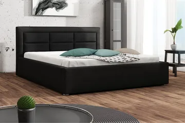 Axlunda Sengepakke 200x200 cm i Stoff med Sengegavl + Overmadrass - Sort - Møbler - Senger - Sengeramme & sengestamme