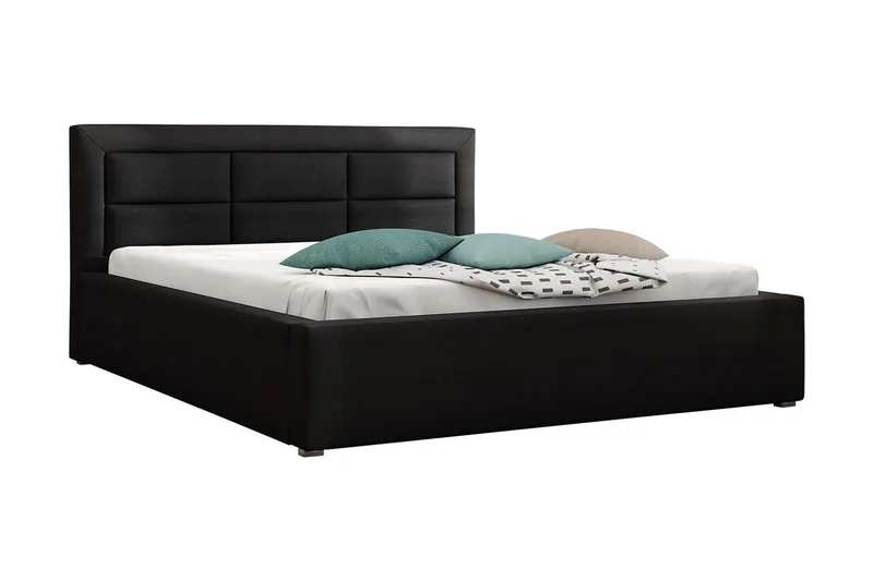 Axlunda Sengepakke 200x200 cm i Stoff med Sengegavl + Overmadrass - Sort - Møbler - Senger - Sengeramme & sengestamme
