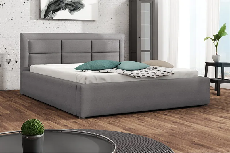 Axlunda Sengeramme 200x200 cm i Stoff med Lattebunn - Grå - Møbler - Senger - Sengeramme & sengestamme