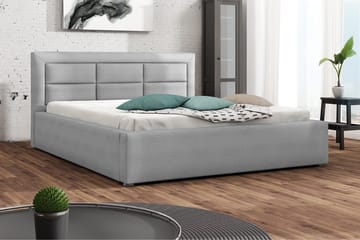 Axlunda Sengeramme 200x200 cm i Stoff med Lift-up Oppbevaring og Sengegavl - Grå - Møbler - Senger - Sengeramme & sengestamme