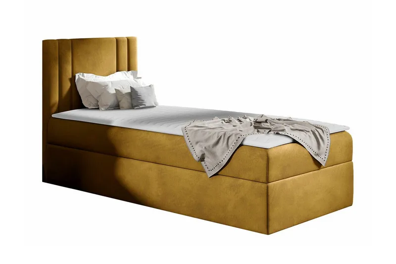 Betvallen Sengepakke 90x200 cm med Sengegavl + Overmadrass med Fasthetsgrad Medium, Gul