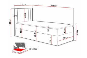 Betvallen Sengepakke 90x200 cm med Sengegavl + Overmadrass med Fasthetsgrad Medium - Rød - Møbler - Senger - Sengeramme & sengestamme