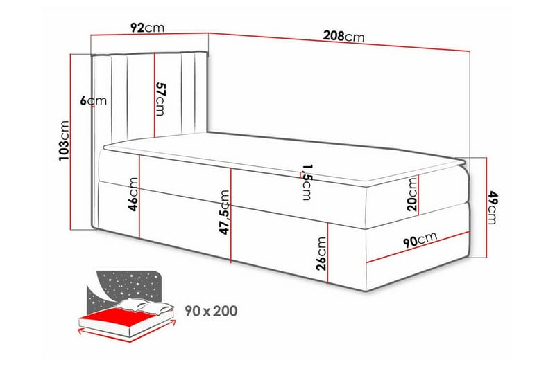 Betvallen Sengepakke 90x200 cm med Sengegavl + Overmadrass med Fasthetsgrad Medium - Terrakotta - Møbler - Senger - Sengeramme & sengestamme