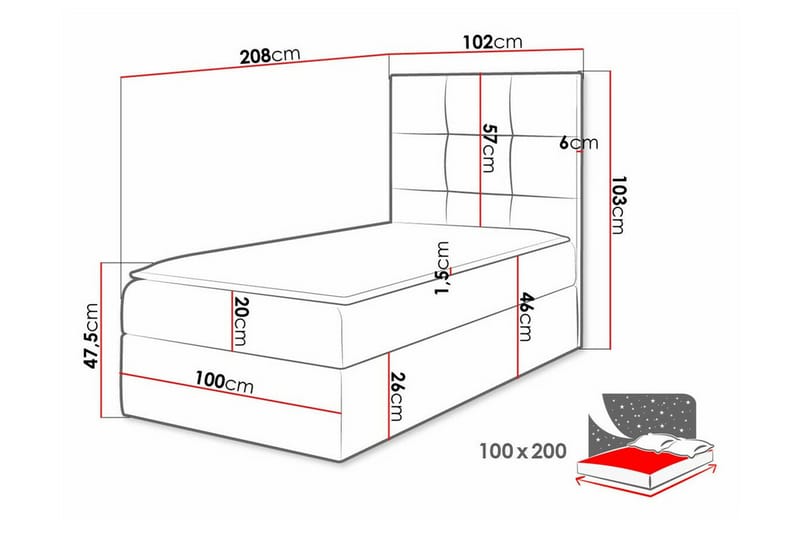 Boisdale Sengepakke med Oppbevaring 100x200 cm med Sengegavl + Overmadrass - Hvit - Møbler - Senger - Sengeramme & sengestamme