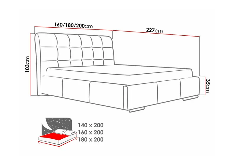 Boisdale Sengeramme 140x200 cm i Stoff med Oppbevaring og Sengegavl - Mørkeblå - Møbler - Senger - Sengeramme & sengestamme