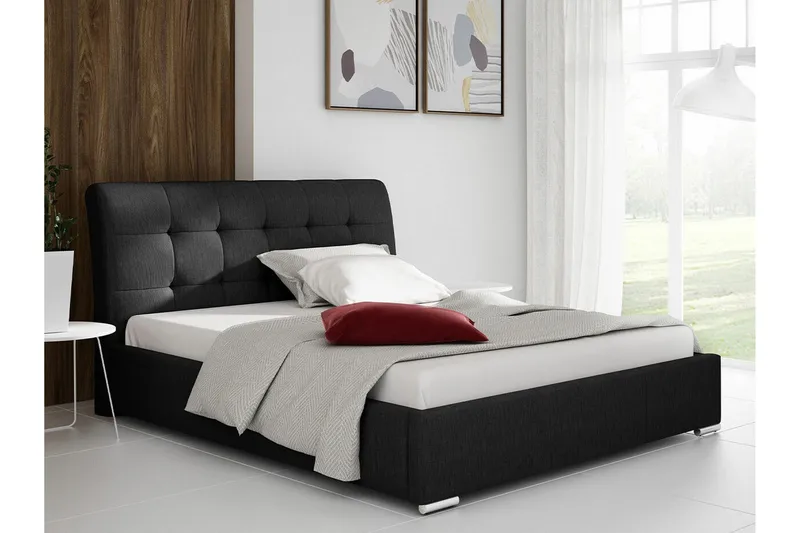 Boisdale Sengeramme 140x200 cm i Stoff med Oppbevaring og Sengegavl - Svart - Møbler - Senger - Sengeramme & sengestamme