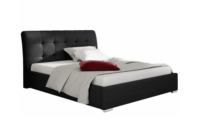 Boisdale Sengeramme 140x200 cm i Stoff med Oppbevaring og Sengegavl, Svart