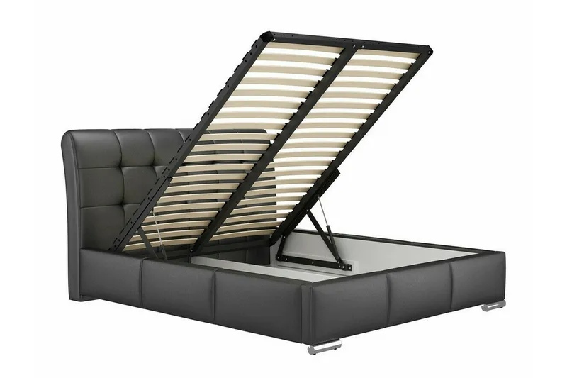 Boisdale Sengeramme 140x200 cm i Stoff med Oppbevaring og Sengegavl - Svart - Møbler - Senger - Sengeramme & sengestamme