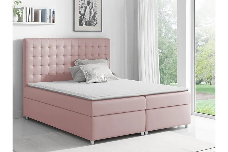 Boisdale Sengeramme 140x200 cm i Stoff med Sengegavl - Rosa - Møbler - Senger - Sengeramme & sengestamme