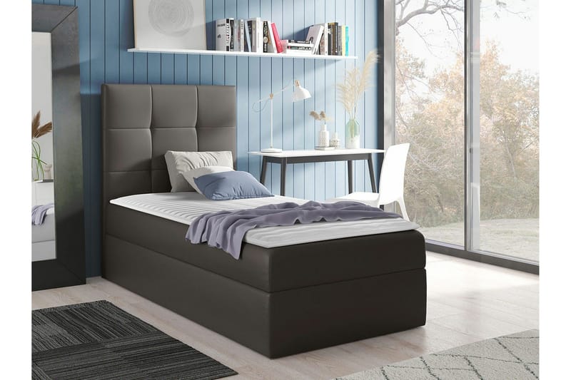 Boisdale Sengeramme med Oppbevaring 100x200 cm i Kunstlær med Sengegavl - Mørkebrun - Møbler - Senger - Sengeramme & sengestamme