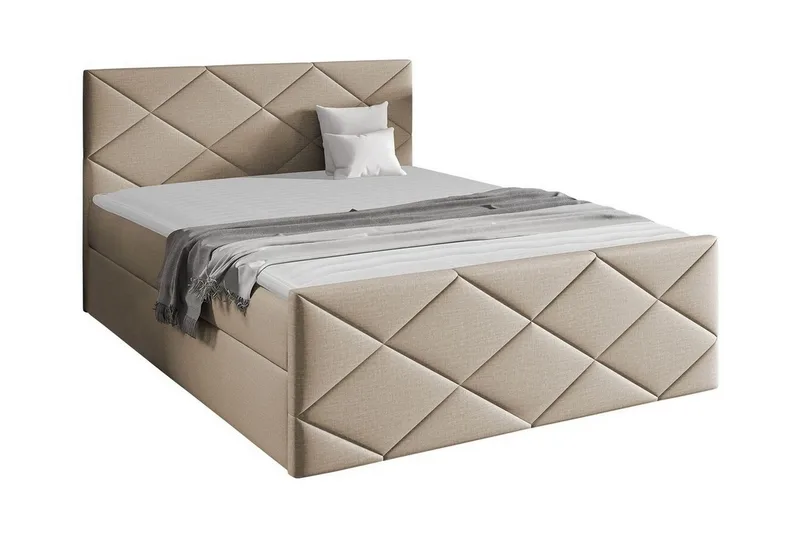 Boisdale Sengeramme med Oppbevaring 140x200 cm i Stoff med Fasthetsgrad Medium, Beige