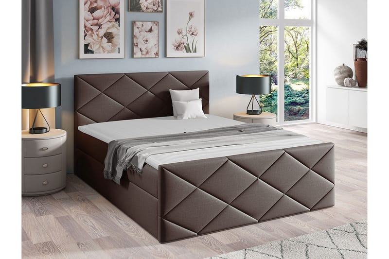 Boisdale Sengeramme med Oppbevaring 140x200 cm i Stoff med Fasthetsgrad Medium - Brun - Møbler - Senger - Sengeramme & sengestamme