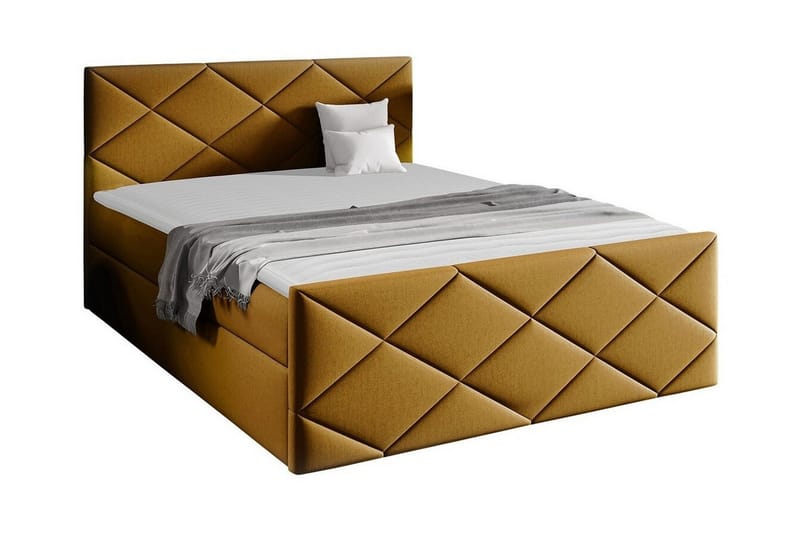 Boisdale Sengeramme med Oppbevaring 140x200 cm i Stoff med Fasthetsgrad Medium, Gul