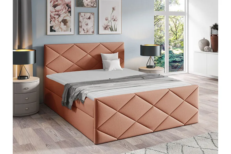 Boisdale Sengeramme med Oppbevaring 140x200 cm i Stoff med Fasthetsgrad Medium - Rosa - Møbler - Senger - Sengeramme & sengestamme