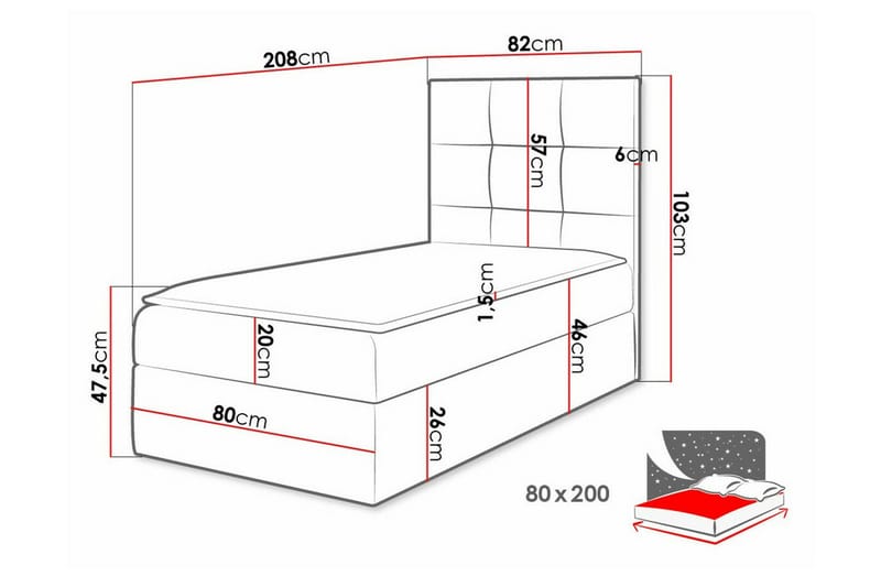 Boisdale Sengeramme med Oppbevaring 80x200 cm i Kunstlær med Sengegavl - Grå - Møbler - Senger - Sengeramme & sengestamme