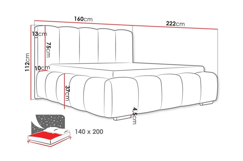 Cleaton Boblet Sengeramme 140x200 cm - Grå / Lys - Møbler - Senger - Sengeramme & sengestamme