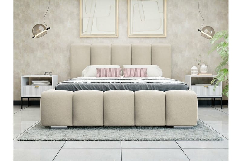 Cleaton Boblet Sengeramme 180x200 cm Med Oppbevaring - Beige - Møbler - Senger - Sengeramme & sengestamme