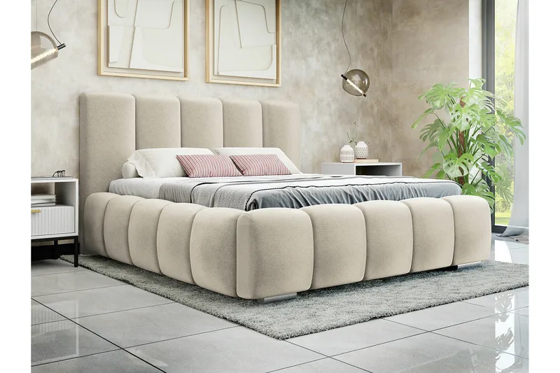Cleaton Sengepakke 140x200 cm med Oppbevaring og Sengegavl + Overmadrass - Beige - Møbler - Senger - Sengeramme & sengestamme