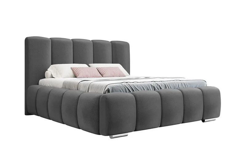 Cleaton Sengeramme 140x200 cm i Stoff med Oppbevaring og Sengegavl - Grå - Møbler - Senger - Sengeramme & sengestamme