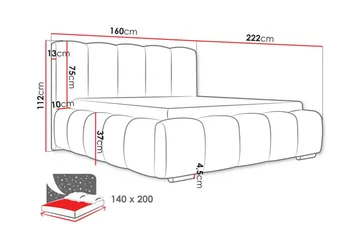 Cleaton Sengeramme 140x200 cm i Stoff med Oppbevaring og Sengegavl - Grå - Møbler - Senger - Sengeramme & sengestamme