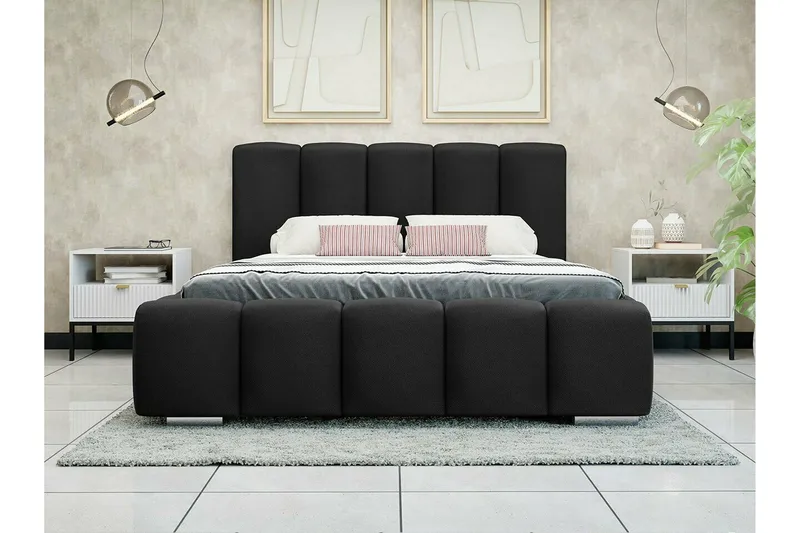Cleaton Sengeramme 140x200 cm i Stoff med Oppbevaring og Sengegavl - Svart - Møbler - Senger - Sengeramme & sengestamme