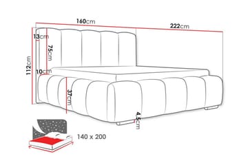 Cleaton Sengeramme 140x200 cm i Stoff med Oppbevaring og Sengegavl - Svart - Møbler - Senger - Sengeramme & sengestamme