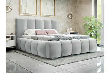 Cleaton Sengeramme 160x200 cm i Stoff med Oppbevaring og Sengegavl - Grå - Møbler - Senger - Sengeramme & sengestamme