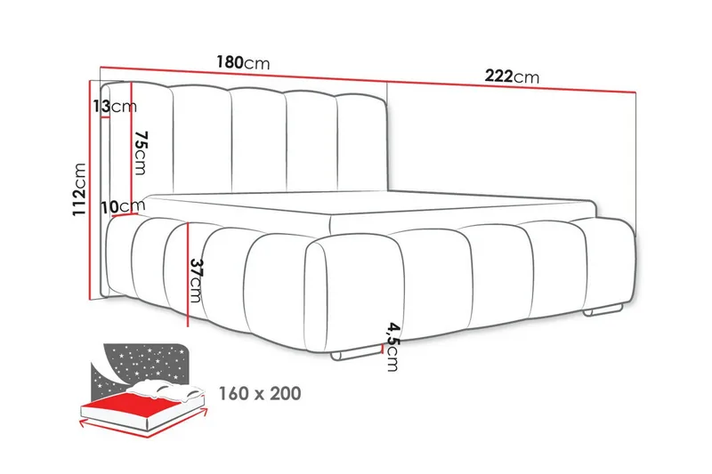 Cleaton Sengeramme 160x200 cm i Stoff med Oppbevaring og Sengegavl - Grå - Møbler - Senger - Sengeramme & sengestamme