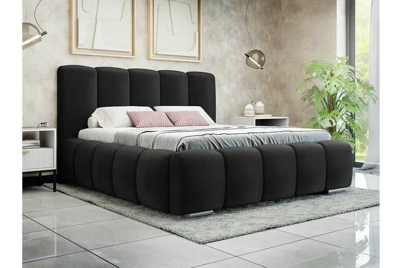 Cleaton Sengeramme 160x200 cm i Stoff med Oppbevaring og Sengegavl - Svart - Møbler - Senger - Sengeramme & sengestamme