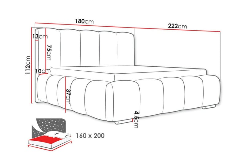 Cleaton Sengeramme 160x200 cm i Stoff med Oppbevaring og Sengegavl - Terrakotta - Møbler - Senger - Sengeramme & sengestamme