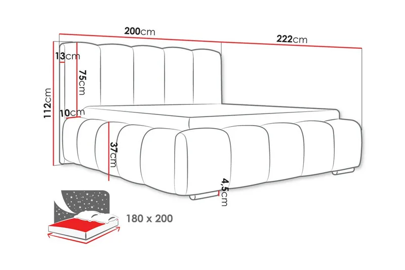 Cleaton Sengeramme 180x200 cm i Stoff med Oppbevaring og Sengegavl - Grå - Møbler - Senger - Sengeramme & sengestamme