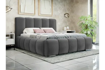 Cleaton Sengeramme 180x200 cm i Stoff med Oppbevaring og Sengegavl - Grå - Møbler - Senger - Sengeramme & sengestamme