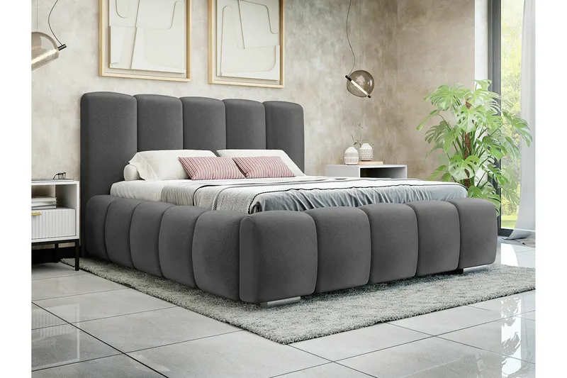 Cleaton Sengeramme 180x200 cm i Stoff med Oppbevaring og Sengegavl - Grå - Møbler - Senger - Sengeramme & sengestamme
