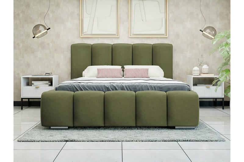 Cleaton Sengeramme 180x200 cm i Stoff med Oppbevaring og Sengegavl - Grønn - Møbler - Senger - Sengeramme & sengestamme