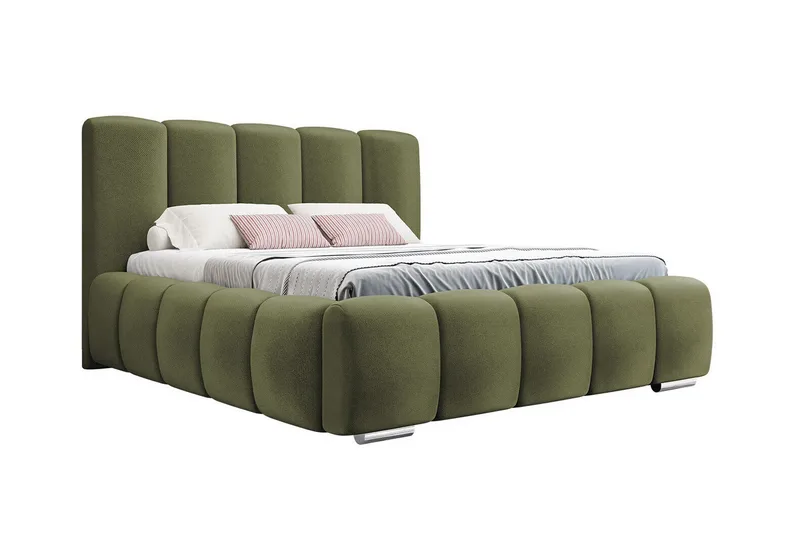 Cleaton Sengeramme 180x200 cm i Stoff med Oppbevaring og Sengegavl, Grønn