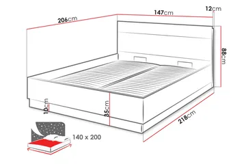 Dentro Seng 218x147x88 cm - Beige / Hvit - Møbler - Senger - Sengeramme & sengestamme