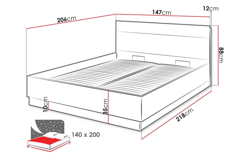 Dentro Seng 218x147x88 cm - Beige / Hvit - Møbler - Senger - Sengeramme & sengestamme