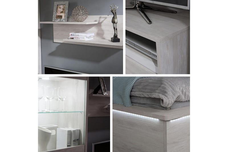 Denver Seng 182x214 cm LED-belysning - Eik - Møbler - Senger - Sengeramme & sengestamme