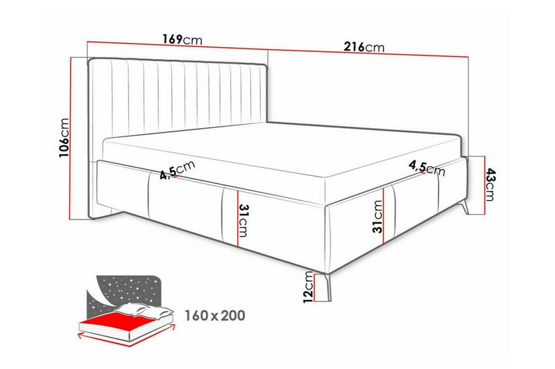 Derry Sengepakke 160x200 cm med Oppbevaring og Sengegavl + Overmadrass - Grå - Møbler - Senger - Sengeramme & sengestamme