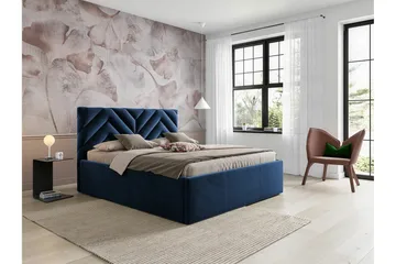 Derry Sengepakke med Oppbevaring 160x200 cm i Fløyel med Sengegavl + Overmadrass - Blå - Møbler - Senger - Sengeramme & sengestamme