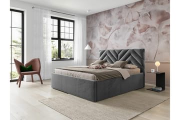 Derry Sengeramme med Oppbevaring 160x200 cm i Stoff med Sengegavl - Grå - Møbler - Senger - Sengeramme & sengestamme