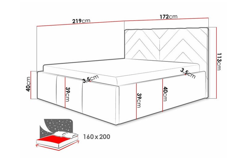Derry Sengeramme med Oppbevaring 160x200 cm i Stoff med Sengegavl - Grå - Møbler - Senger - Sengeramme & sengestamme