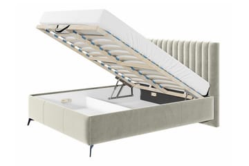 Derry Sengeramme med Oppbevaring 160x200 cm i Velur med Sengegavl - Beige - Møbler - Senger - Sengeramme & sengestamme