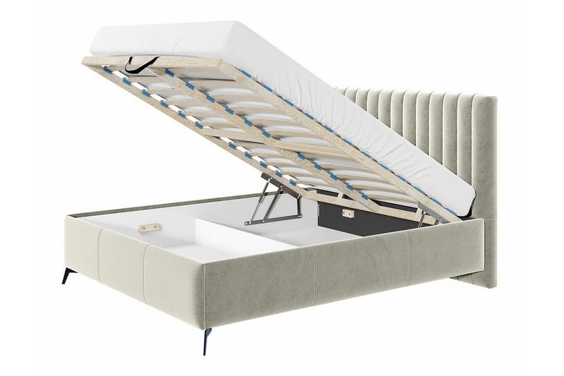 Derry Sengeramme med Oppbevaring 160x200 cm i Velur med Sengegavl - Beige - Møbler - Senger - Sengeramme & sengestamme