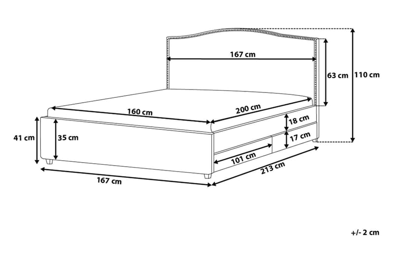 Dobbeltseng Montpellier 160 | 200 cm - Grå - Sengeramme & sengestamme