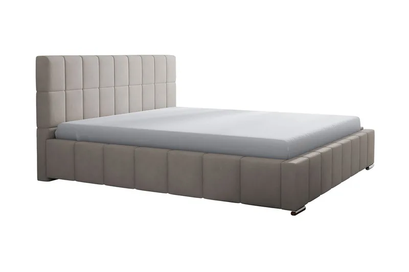 Elverum Sengepakke 160x200 cm i Stoff med Oppbevaring og Sengegavl + Overmadrass, Beige