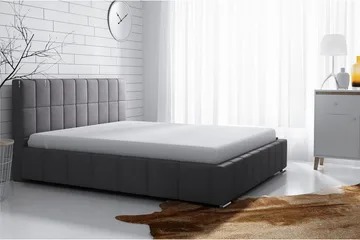 Elverum Sengepakke 160x200 cm i Stoff med Oppbevaring og Sengegavl + Overmadrass - Grå - Møbler - Senger - Sengeramme & sengestamme